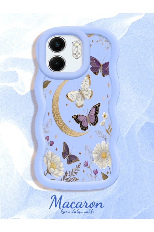 Infinix Smart 9 Compatible Wavy Frame Moon Butterfly and Flower Pattern Silicone Phone Case