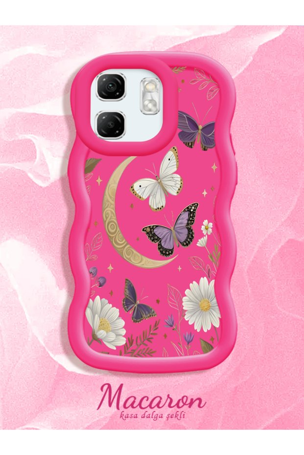Infinix Hot 50I Compatible Wavy Frame Moon Butterfly and Flower Pattern Silicone Phone Case