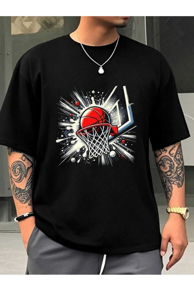 Unisex Black Oversize Minimal Printed Crew Neck T-Shirt