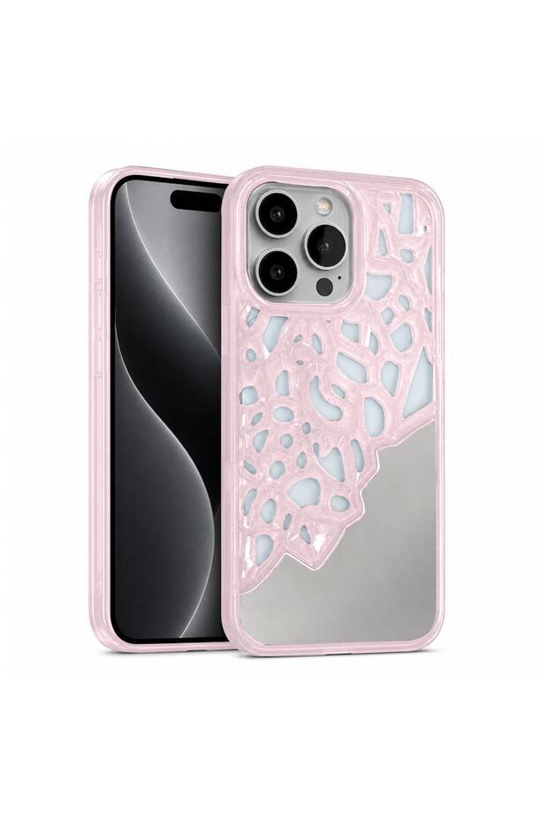Apple iPhone 14 Pro Max Compatible Case Lace Mirror Silicone Case Rose Gold