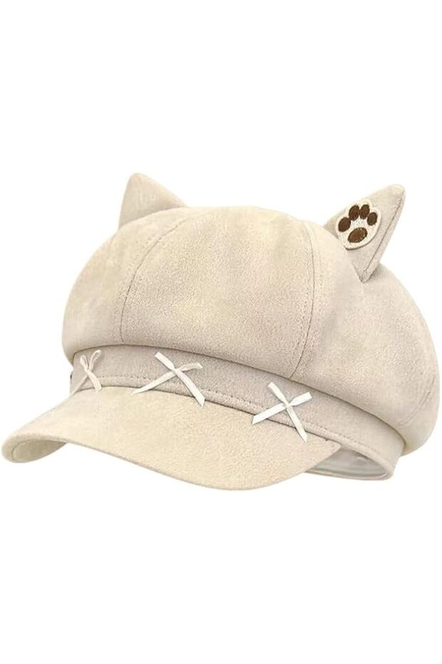 Y2K Cute Style Cat Ear Painter Hat Women's High-End Casual Versatile Octagonal Hat