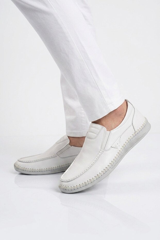 Men's White Genuine Leather Memory Comfortable Sole Stylish Smart Casual Shoes Loafer M741 m