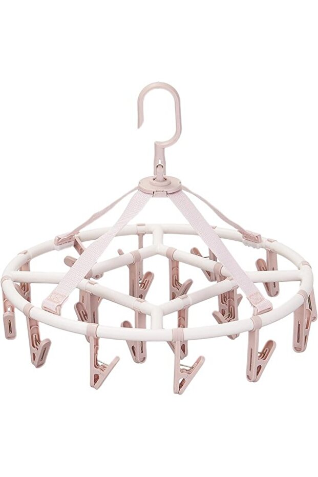 Clothes rack - Foldable clothes rack - Plastic hanging clothes rack - 20 clothes clips - Light pink circles