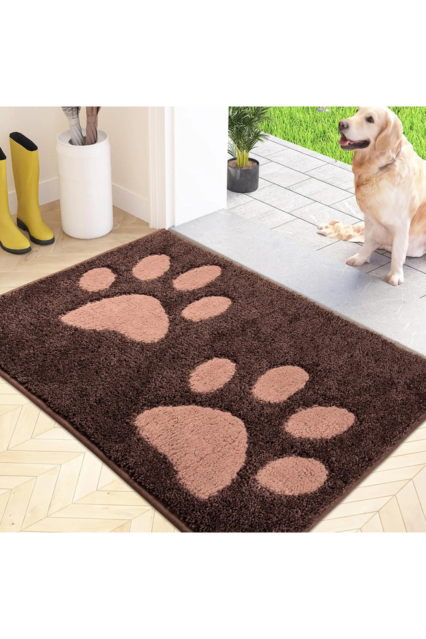 Washable vacuum mat 60 x 90 cm, indoor doormat, absorbent doormat, non-slip entrance mat, pet rug - brown