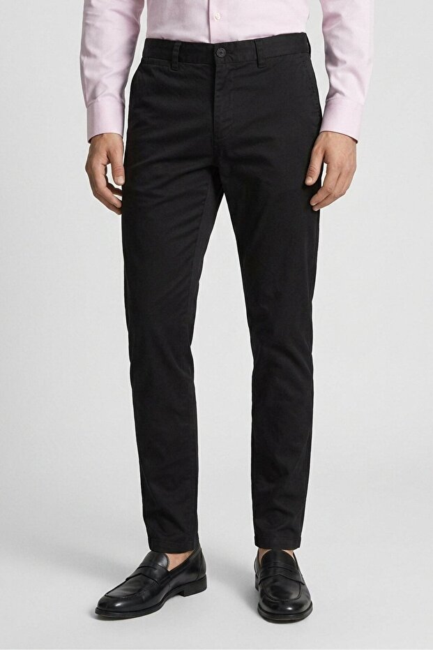 Men Slim Fit Plain Chino Pants, Black