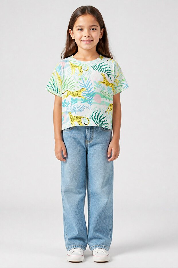 Kids Girl Allover Print Short Sleeve Top, Multicolor