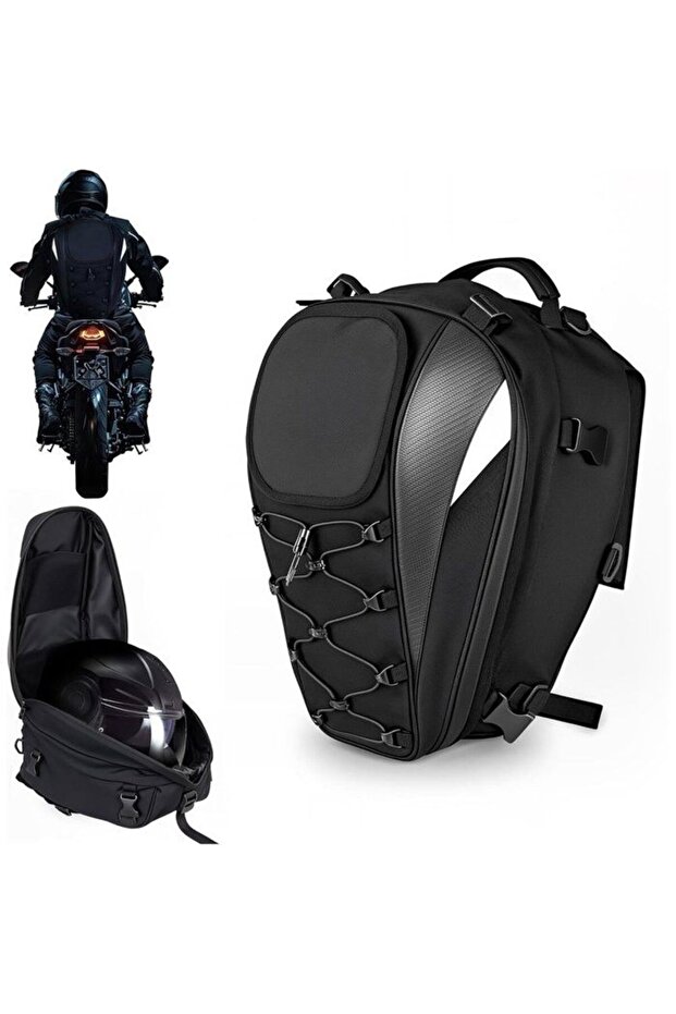 Waterproof motorcycle saddlebag, helmet bag, motorcycle backpack, double-layer bag with reflective strips