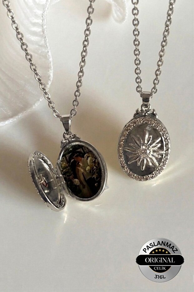 316L Steel Openable Cover Sun Model Openable Photo Insertable Women's Necklace