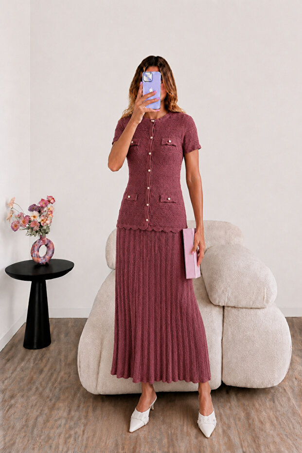 Shimmering Pocketed Pleated Short Sleeve Maxi Dress