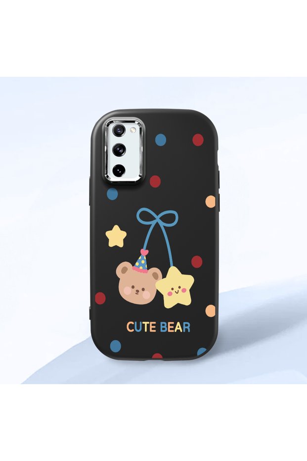 Samsung Galaxy S20 Fe Compatible Case Camera Protector Black Silicone Couple Phone Case Bear Pattern