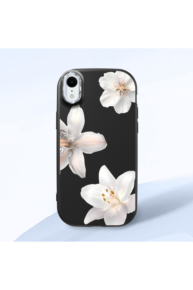 iPhone Xr Compatible Case Camera Protector Black Silicone Couple Phone Case with Floral Pattern