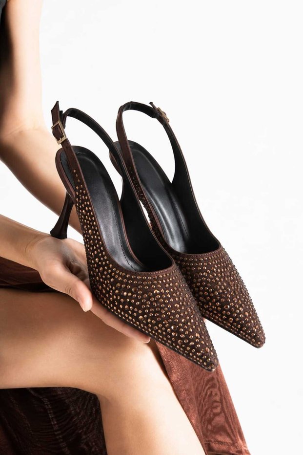 Women's Evening Dress Shoes with Stones, Pointed Toe, Stiletto Thin Heels, Stylish for Events, Weddings, Engagement Shoes