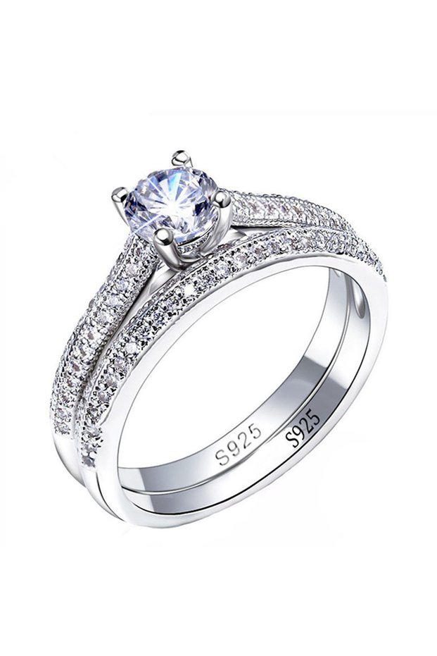 6 WHITE 1 pair Vintage Halo 925 Sterling Silver Wedding Ring Set For Women Lady Anniversary Gift Jew