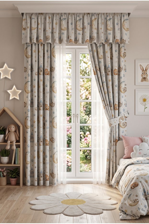 Baby & Kids Curtain Colored 2-Wing Cornice Short Background Curtain Modern