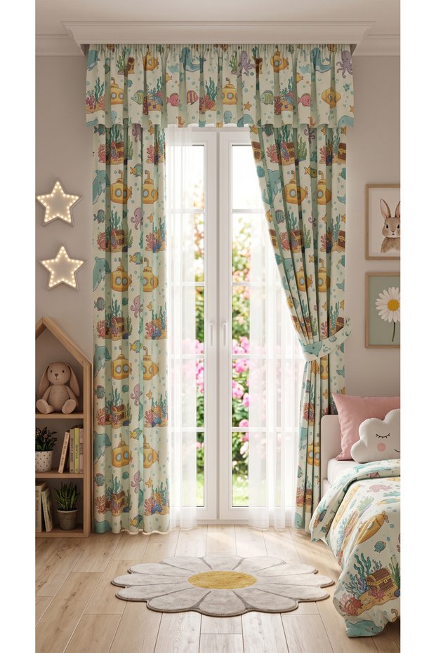 Baby & Kids Curtain Colored 2-Wing Cornice Short Background Curtain Modern