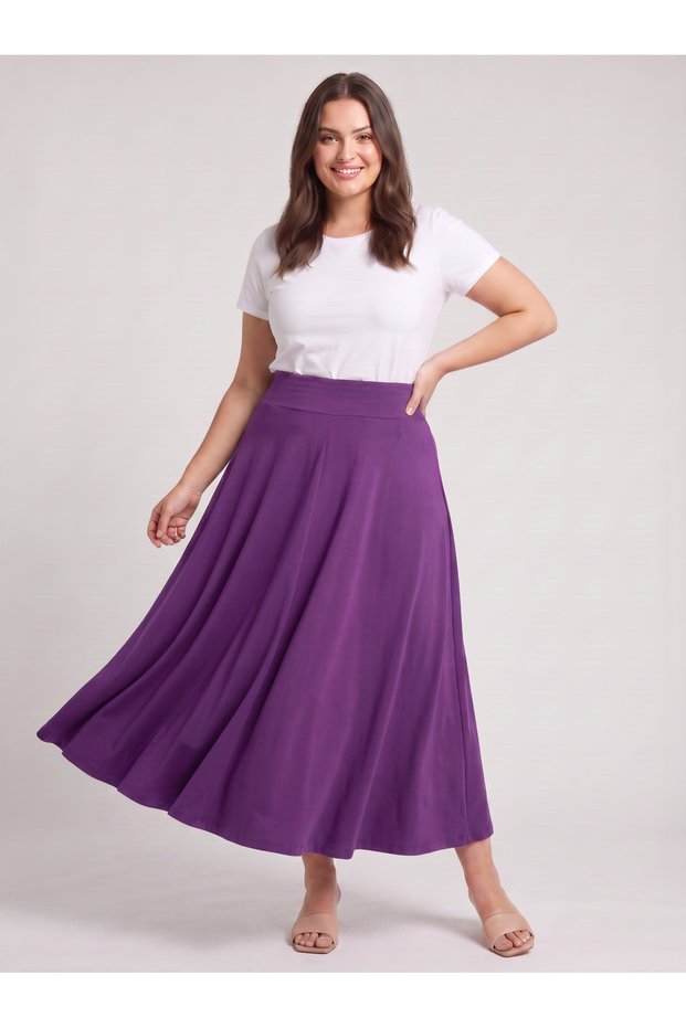 Women's High Waist Bell Cut Viscose Maxi Skirt 95% Viscose 5% Elastane Daily Flexible Fabric Loose Comfortable Skirt