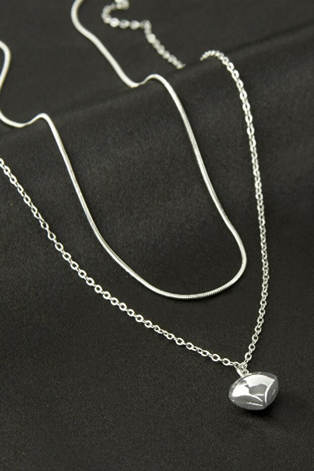 Nhr-Hlss Daisy Pearl Double Steel Necklace - (105355) Silver Color