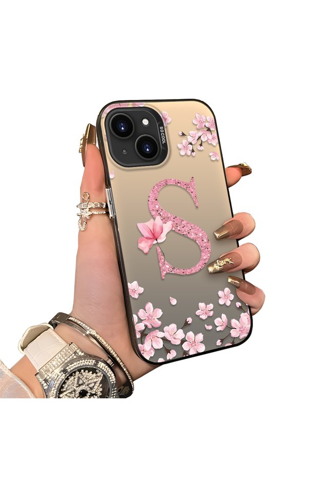 iPhone 13 Mini Compatible Silicone Edge Hard Back Case Couple Phone Case with Letter S Pattern