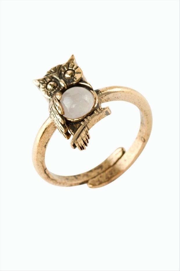 Nhr-Hlss Owl Authentic Ring with Natural Stone - (111326) Pink Quartz
