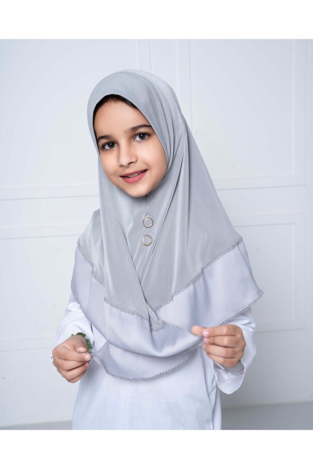 Elegant Young Girl in Light Gray Hijab
