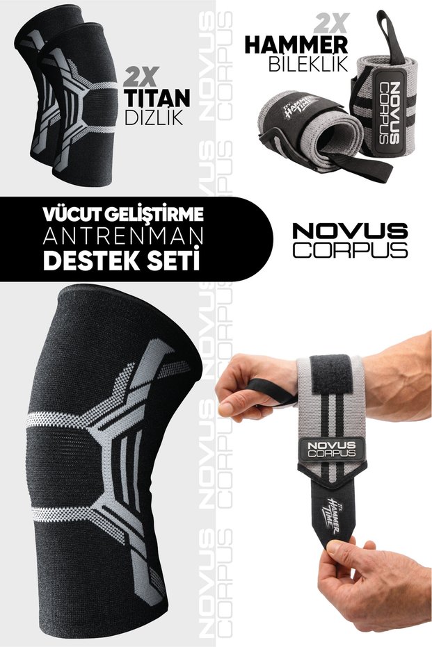 2-Piece Fitness Support Set Sports Knee Pad Knee Sleeve Wrist Wraps Weight Wristbands Crossfit Gym Powerlifting