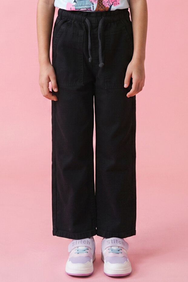 Solid Wide Leg Pants with Drawstring Waist
