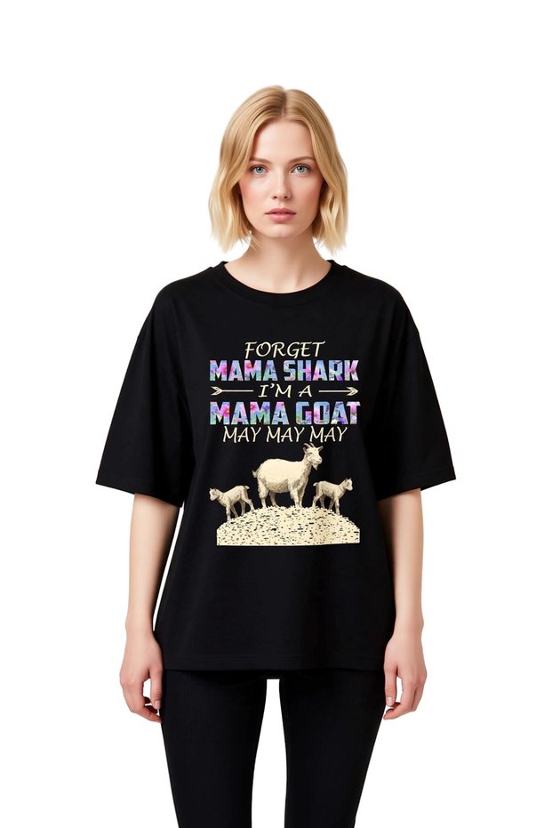 Women's Oversize T-Shirt Mama Goat Themed Humorous Print Short Sleeve Round Neck Relaxed Fit Casual Modern