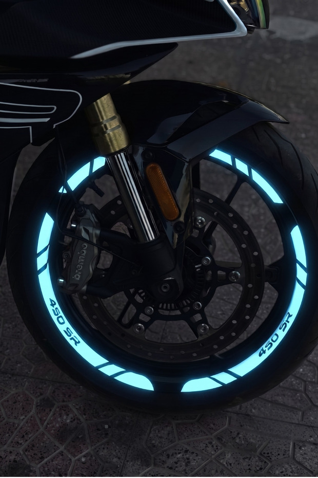 12 Pieces 450Sr Lettering Wheel Rim Stripe Sticker Set with Reflectors for Cfmoto 450Sr