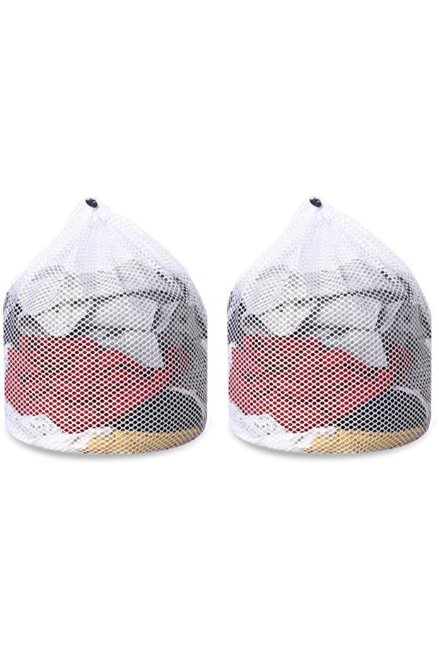 Two-piece mesh laundry bag set, white