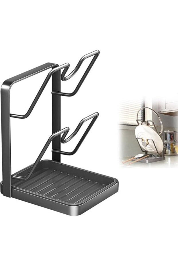 Kitchen storage rack, drainer, pot lid rack, double-layer gray