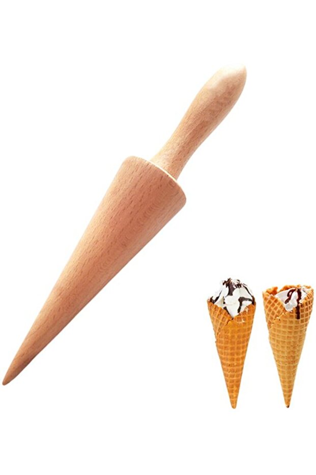Ice cream cone mold, beech wood, suitable for baking, wood color.