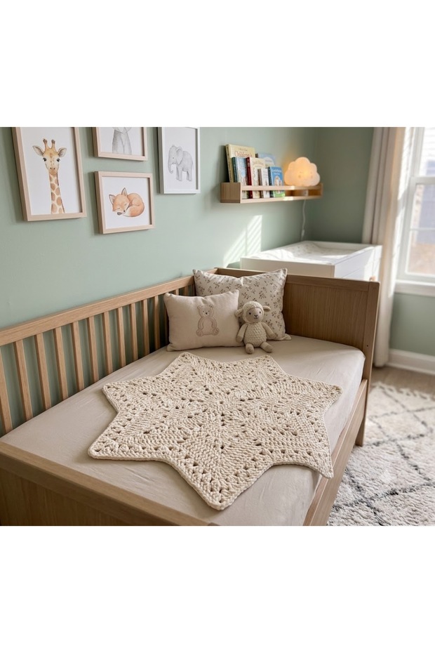 Seamless Hand Knitted Cream Color Velvet Thread Star Baby Blanket Newborn Puffy Soft