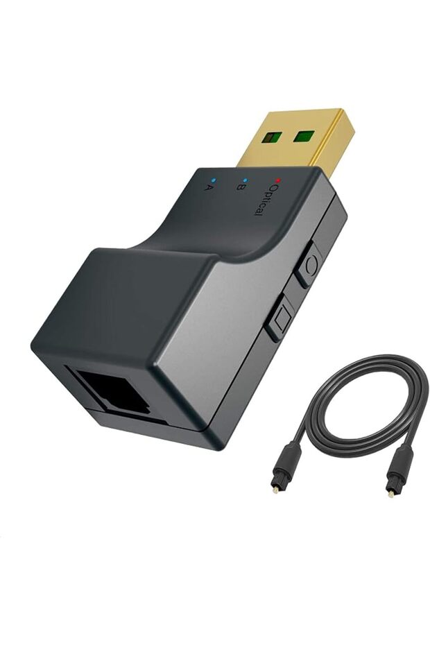 جهاز إرسال واستقبال بلوتوث 5.0 USB (بصري)، محول صوت لاسلكي منخفض التأخير قابل لإعادة الشحن