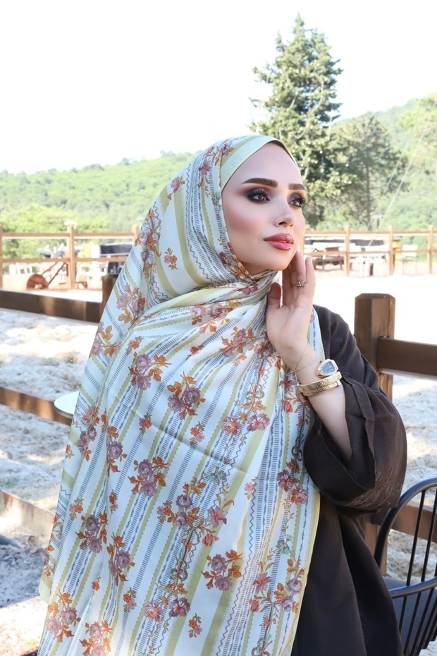 Yellow Aqua Patterned Soft Shawl