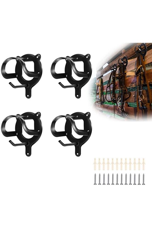 Bridle hooks - 4-pack - Hooks - Wall-mounted hooks - Wall-mounted - Horse hooks - Suitable for stables