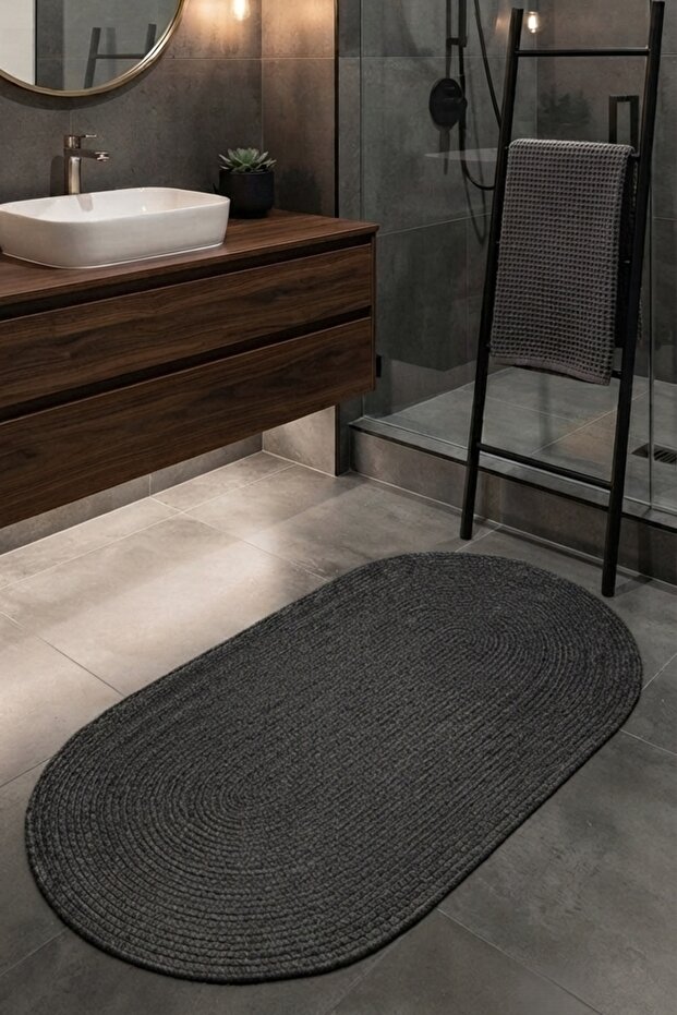 Bath Mat Double Sided Washable Non-Slip Oval Jute Single Mat Wicker