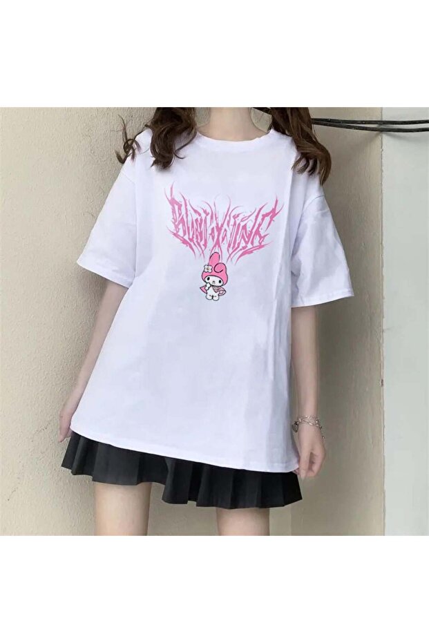 Mingalondon Melody Pink White Unisex Oversize T-Shirt