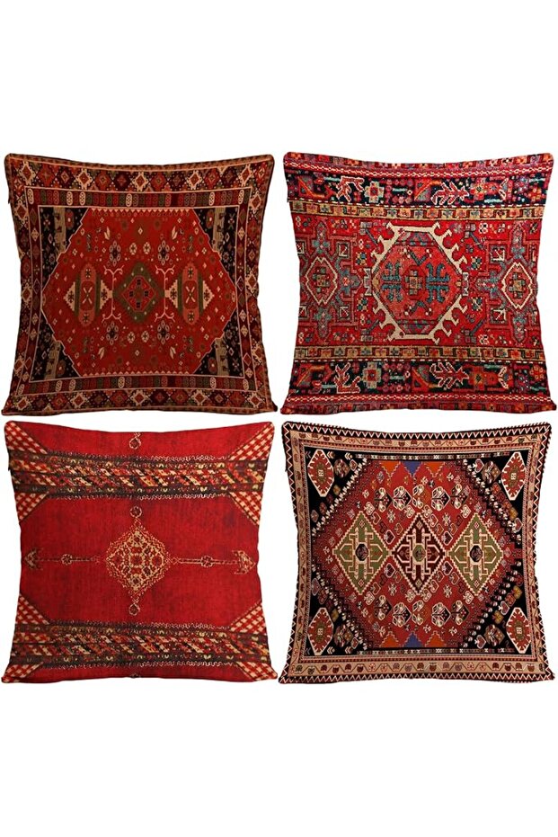 أغطية وسائد بوهو مربعة الشكل 45×45 سم للأريكة، من الكتان، مجموعة من 4 قطع | أغطية وسائد زخرفية بسحاب مخفي