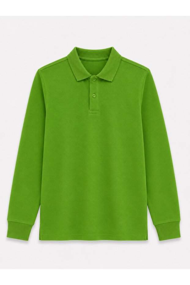 Green Long Sleeve Polo Collar Lakos School T-Shirt R.O.Z.K.U.U.Lt.E.L.T.