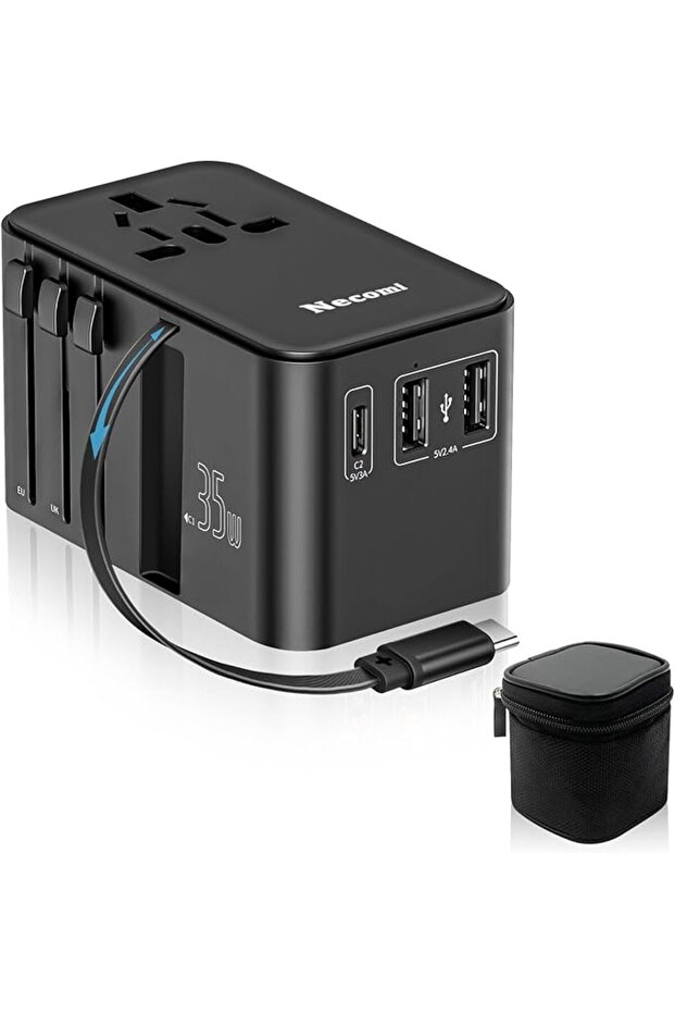 محول سفر عالمي من نيكومي، 45 واط PD، 4 منافذ USB-A و1 منفذ USB-C، مآخذ تيار متردد متعددة، محول لـ 20 دولة