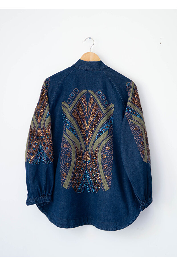 Ethnic Embroidered Oversized Denim Kimono