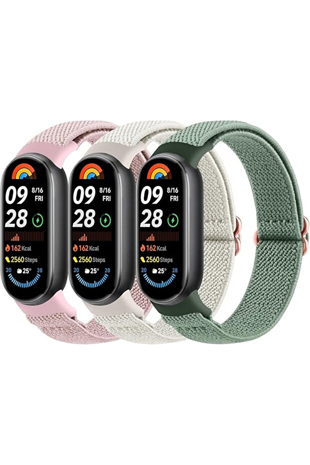 سوار مرن لـ Xiaomi Mi Band 8/9/10، حزام قابل للتمدد، قابل للتعديل، حزام نايلون قابل للتنفس