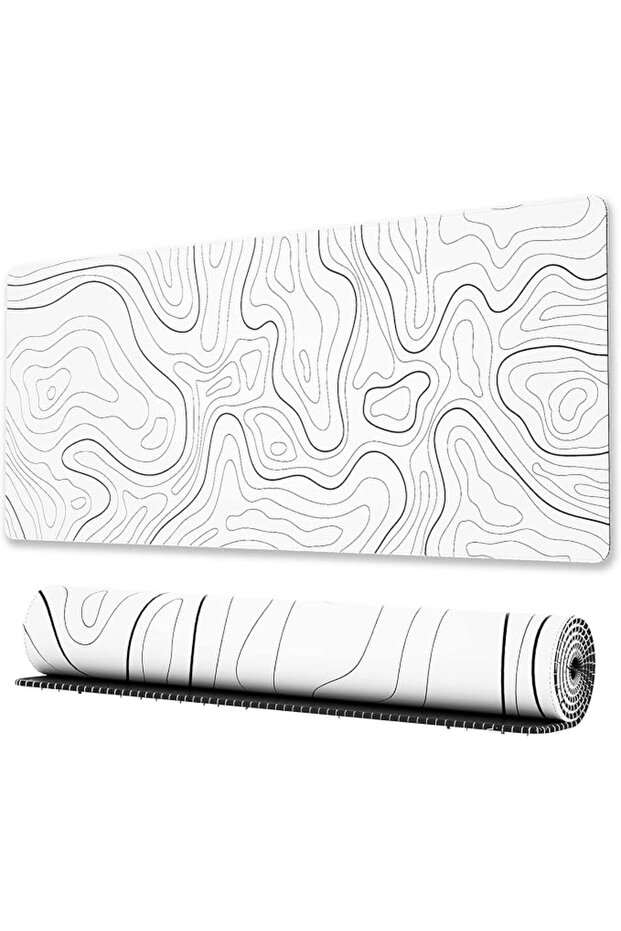 Large Gaming Mouse Pad with Stitched Edges, Minimalist Topographic Map Desk Mat, Extended XL Mousepa
