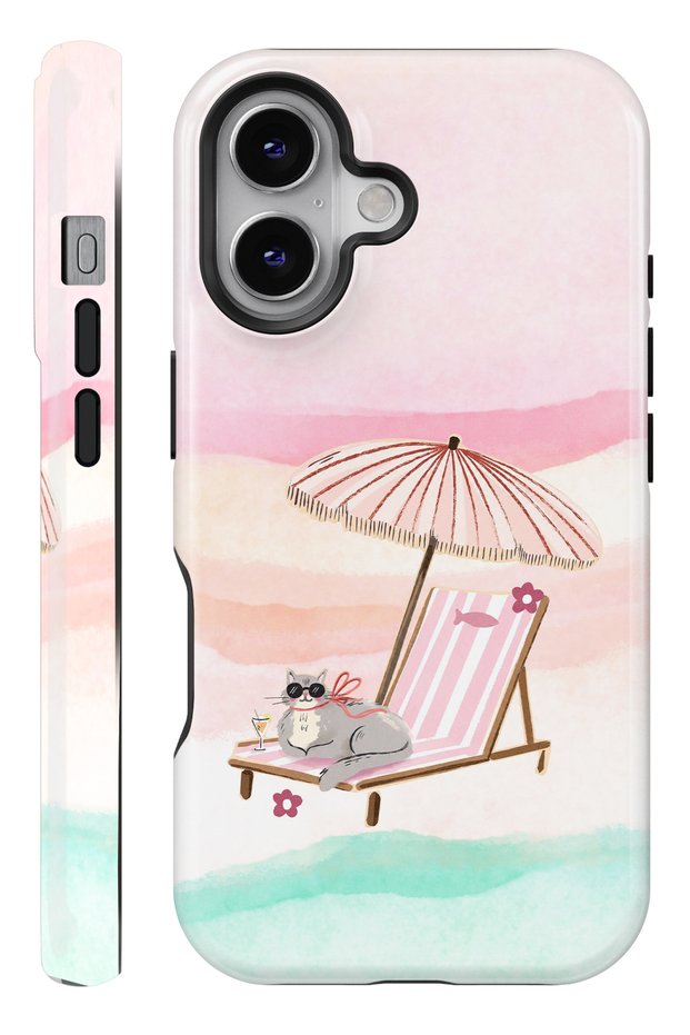 iPhone 17 Beach Cat Double Layer Full Covering Printing Glossy Protect Phone Case
