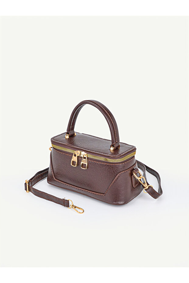 Parades Coffee Box Model Leather Handle Zippered Crossbody Hand and Shoulder Bag