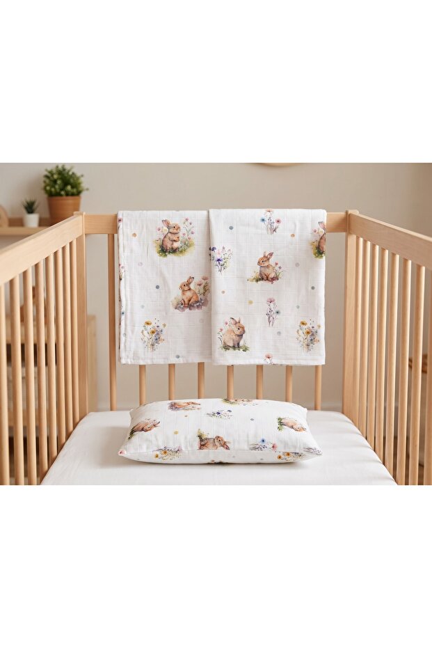 Newborn, Muslin Cover & Blanket (100 cm X 100 cm) + Pillowcase (35 cm *45 cm)
