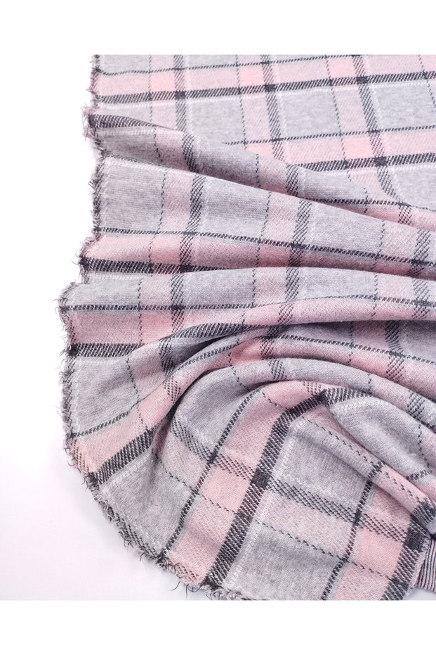 Gray Pink Black Plaid Jacquard Interlock Fabric Soft and Stretchy Cardigan & Sweater Fabric Width: 140cm