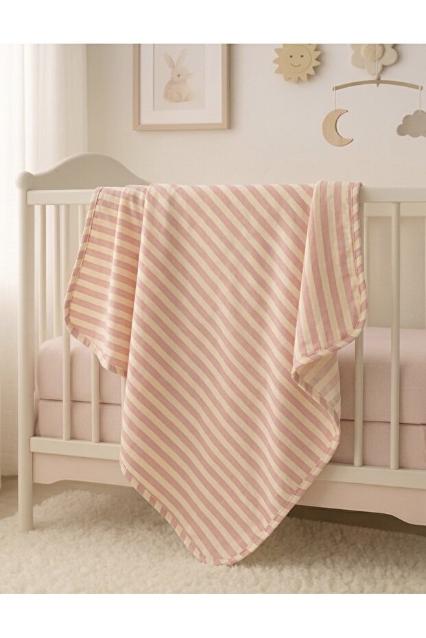 100% Cotton Pink Striped Baby Blanket 90 X 90cm