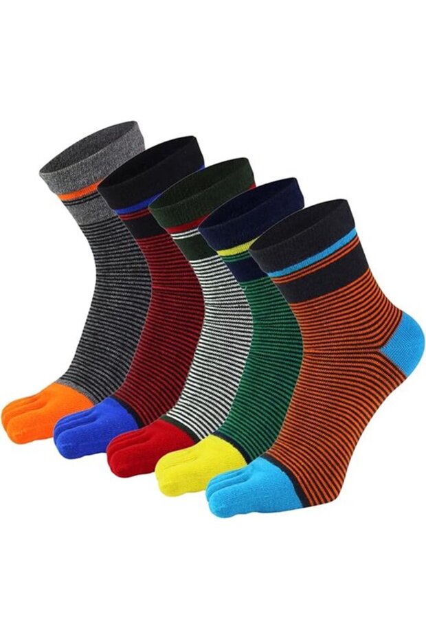 Men's five-toe athletic socks, cotton shoe sizes EU39-44, 5 pairs per pack