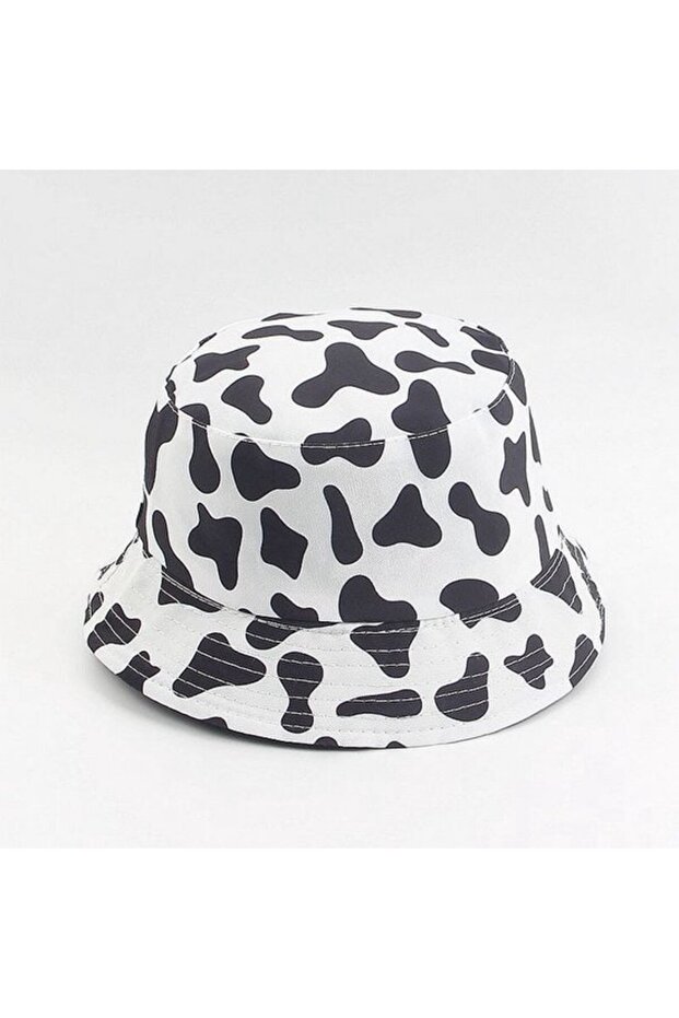 Cow-print fisherman hat reversible unisex.